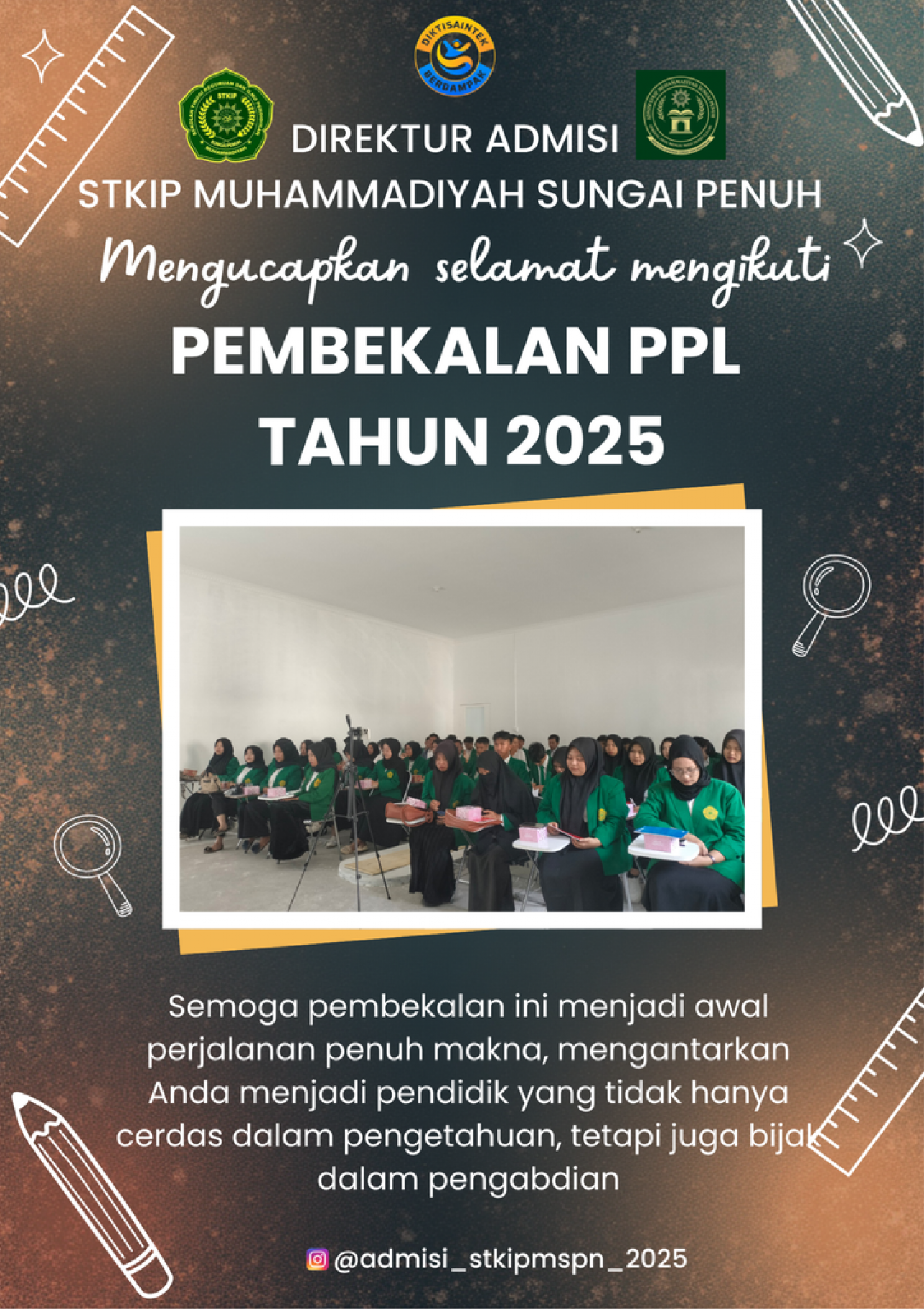 Direktur Admisi STKIP Muhammadiyah Sungai Penuh menyampaikan ucapan selamat kepada seluruh mahasiswa yang berpartisipasi dalam kegiatan Pembekalan Program Pengalaman Lapangan (PPL) Tahun 2025.