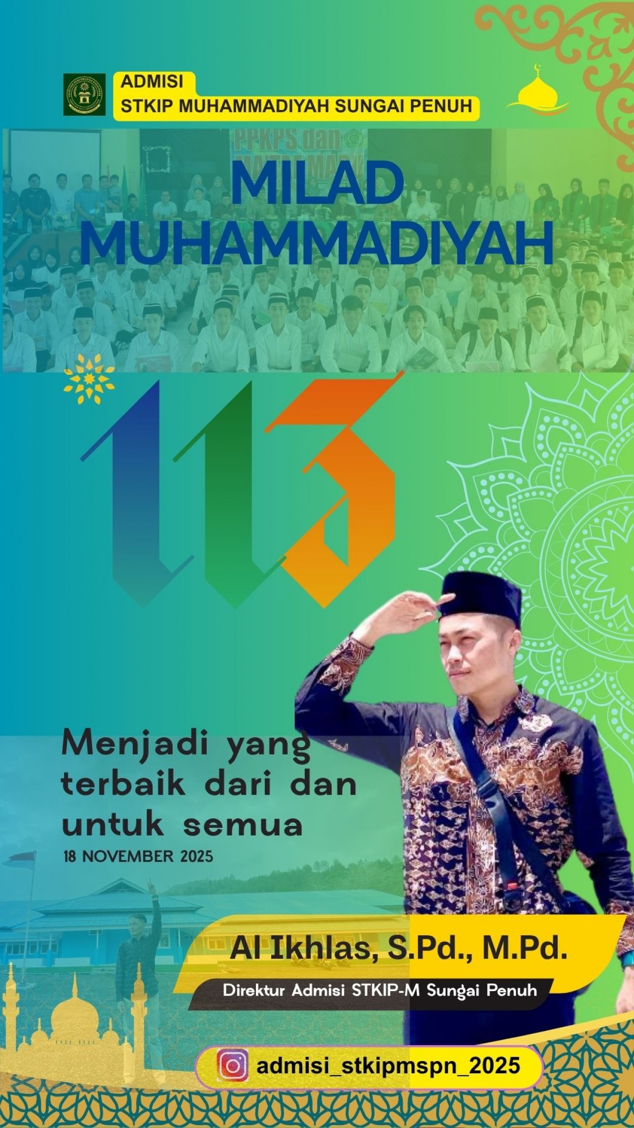 Dalam rangka Milad Muhammadiyah ke-113, Admisi STKIP Muhammadiyah Sungai Penuh menyampaikan apresiasi yang setinggi-tingginya atas kiprah dan dedikasi Muhammadiyah dalam membangun peradaban yang berkemajuan.